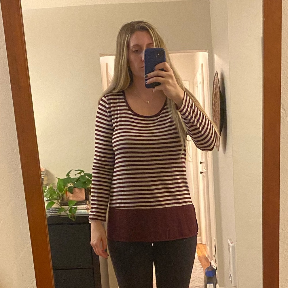 MAROON + CREAM STRIPED L/S